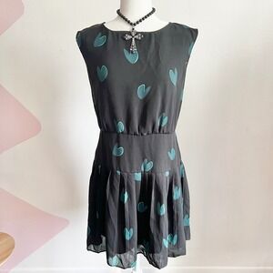 Loft Petites Heart Print‎ Pleated Mini Dress, Size 8p, Coquette, Indie Sleaze,